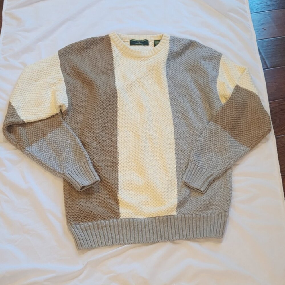 Embassy Row Heavy Knit Crew Neck Sweater Vintage Cozy Neutral Preppy